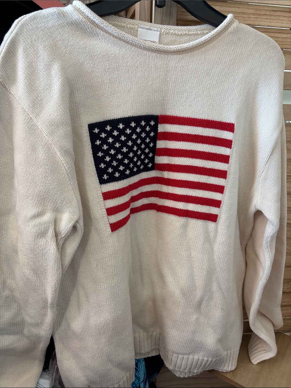 Cherokee Cream Rollneck Sweater with American Flag Knit Large